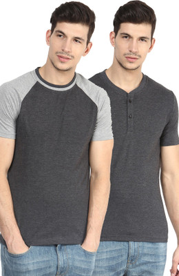 

Yellow Submarine Solid Men's Henley Black, Black T-Shirt(Pack of 2)