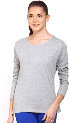 

Ap'pulse Solid Women's Round Neck Grey T-Shirt, Gmel