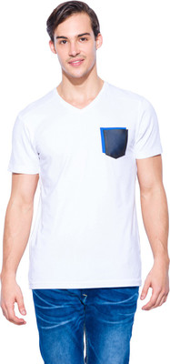 

Mufti Solid Men's V-neck White T-Shirt