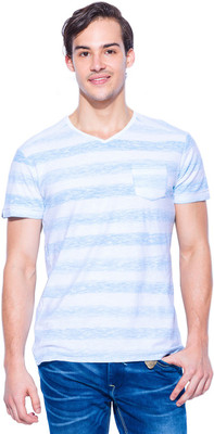 

Mufti Striped Men's V-neck Blue T-Shirt, Turq