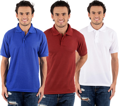 

Blaze Solid Men's Polo Neck Multicolor T-Shirt(Pack of 3, Maroon;royal blue;white