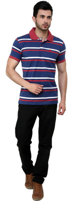 

Cotton County Premium Striped Men's Flap Collar Neck Blue T-Shirt