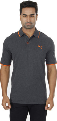

Puma Solid Men's Polo Neck Grey T-Shirt, Dark gray heather