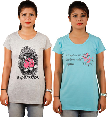 

Tryd Printed Women's Round Neck Multicolor T-Shirt(Pack of 2)