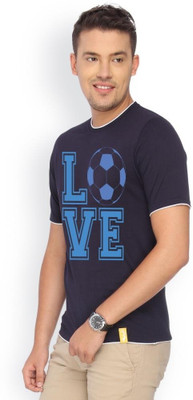 

Campus Sutra Printed Men Round Neck Blue T-Shirt
