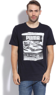

Puma Printed Men' Round Neck Blue T-Shirt, New navy