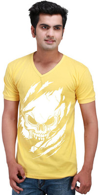 

Inkovy Graphic Print Men's V-neck Yellow T-Shirt