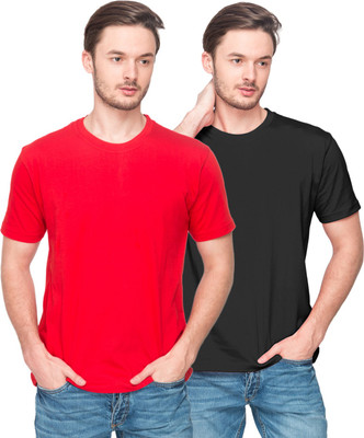 

Indeed Solid Men's Round Neck Black, Red T-Shirt(Pack of 2