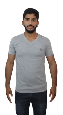 

Uniqe Solid Men's V-neck Grey T-Shirt