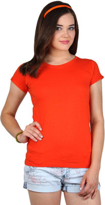 

SayItLoud Solid Women's Round Neck Orange T-Shirt