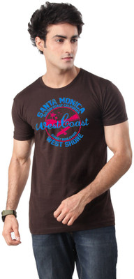 

Inkovy Graphic Print Men's Round Neck Brown T-Shirt