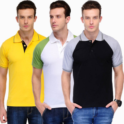 

Scott International Solid Men's Polo Neck Yellow, Grey, Black, Green T-Shirt(Pack of 3), Yellow and grey and black and green