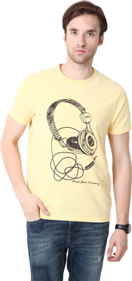 

Mudo Printed Men's Round Neck Yellow T-Shirt