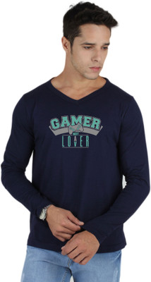 

SayItLoud Printed Men's V-neck Blue T-Shirt, Navy blue