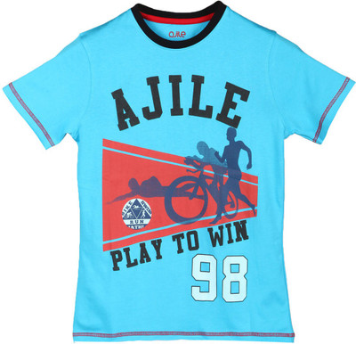 

Ajile by Pantaloons Boys Graphic Print T Shirt(Blue, Pack of 1, Sky blue