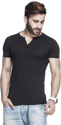 

Tinted Solid Men's Henley Black T-Shirt