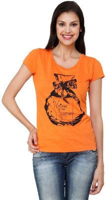 

Espresso Printed Women's Round Neck Orange T-Shirt