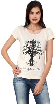 

Espresso Printed Women' Round Neck Beige T-Shirt, Sand
