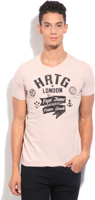 

Pepe Jeans Printed Men' Round Neck Beige T-Shirt, Pink