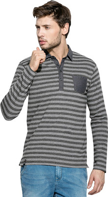 

Mufti Striped Men's Polo Neck Grey T-Shirt, Anthra milange