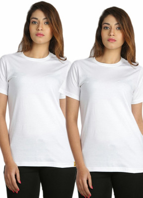 

Campus Sutra Solid Women' Round Neck White T-Shirt(Pack of 2