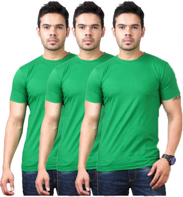 Purple Square Solid Men's Round Neck Green T-Shirt(Pack of 3