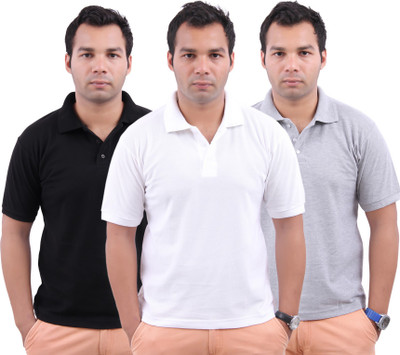 

Stylenfly Solid Men's Polo Neck Black, White, Grey T-Shirt(Pack of 3, Black;grey;white