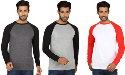 

SayItLoud Solid Men's Round Neck Multicolor T-Shirt(Pack of 3, Black;grey;white