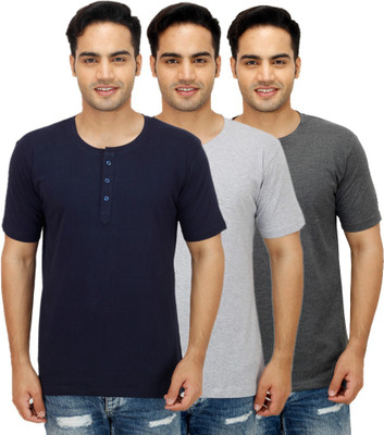 

Sanvi Traders Solid Men Henley Multicolor T-Shirt(Pack of 3
