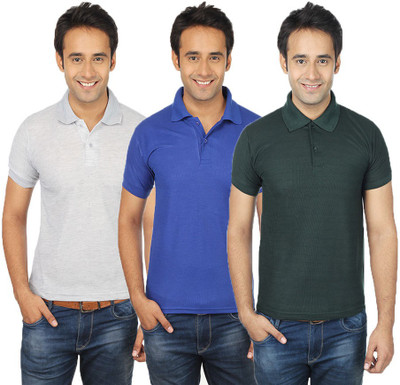 

Quetzal Solid Men's Polo Neck Multicolor T-Shirt(Pack of 3, Blue;green;grey