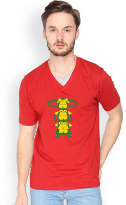 

Campus Sutra Solid Men V-neck Red T-Shirt