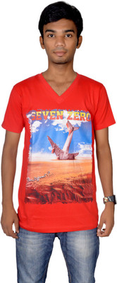 

Revinfashions Graphic Print Men's V-neck Reversible Red T-Shirt, Red with blue colour