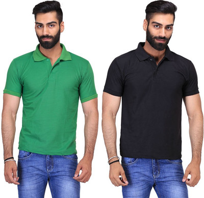 

Fuego Solid Men's Polo Neck Black, Light Green T-Shirt(Pack of 2