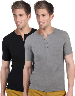 

Blackburne Inc Solid Men's Henley Black, Grey T-Shirt(Pack of 2)