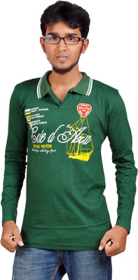 Harsha Printed Men's Polo Neck Green T-Shirt
