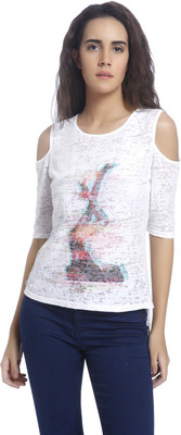 VERO MODA Printed Women Round Neck White T-Shirt