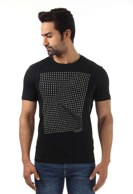 

Flying Machine Printed Men' Round Neck Black T-Shirt