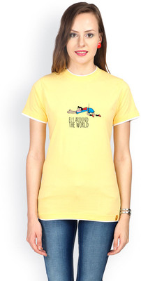 

Campus Sutra Printed Women' Round Neck Yellow T-Shirt