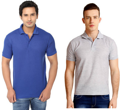 

Keepsake Solid Men' Polo Neck Blue, Grey T-Shirt(Pack of 2, -blu-gry-