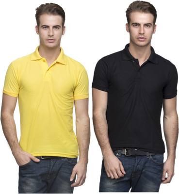 

Lambency Solid Men's Polo Neck Yellow, Black T-Shirt(Pack of 2, Black;yellow