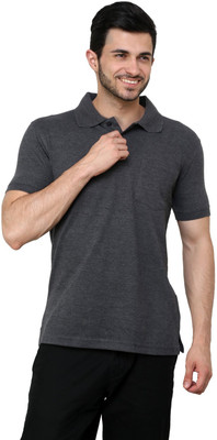 

Cotton County Premium Solid Men's Flap Collar Neck Grey T-Shirt, Dark grey