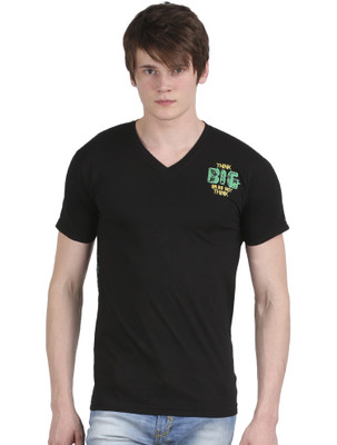 

Tease Denim Embroidered Men's V-neck Black T-Shirt