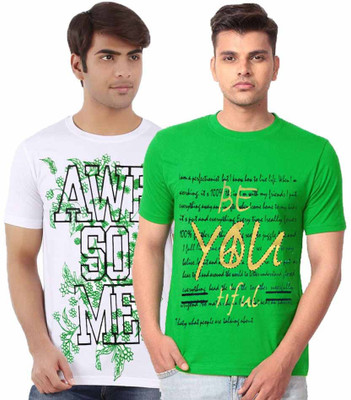 

Cool Club Printed Men' Round Neck Multicolor T-Shirt(Pack of 2, Green;white