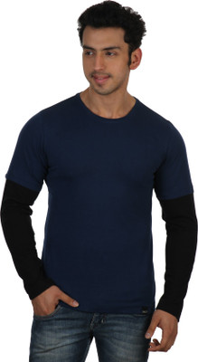 

Rigo Solid Men's Round Neck Blue, Black T-Shirt