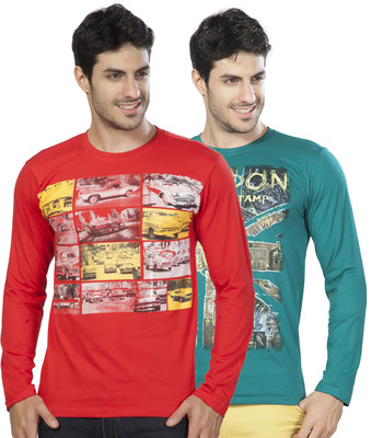 

Alan Jones Printed Men's Round Neck Red, Green T-Shirt(Pack of 2, Green;red