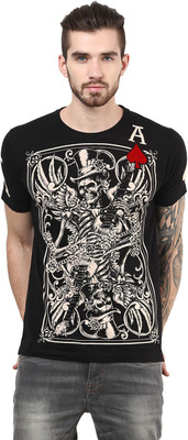 

PUNK Printed Men' Round Neck Black T-Shirt