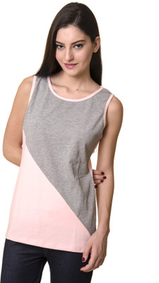 

Rute Solid Women's Round Neck Pink, Grey T-Shirt, Grey;pink