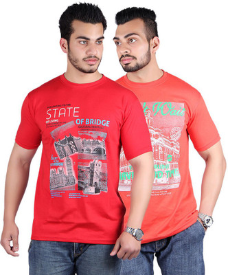 

Shineway Graphic Print Men's Round Neck Multicolor T-Shirt(Pack of 2, Carrot;red