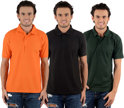 

Blaze Solid Men' Polo Neck Multicolor T-Shirt(Pack of 3, Black;dark green;orange