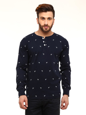 

Gritstones Printed Men's Henley Blue T-Shirt, Navy blue28